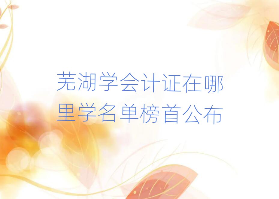 芜湖学会计证在哪里学名单榜首公布