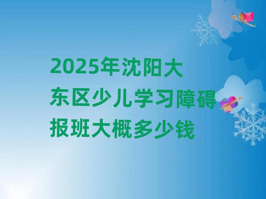 2025年沈阳大东区少儿学习障碍报班大概多少钱